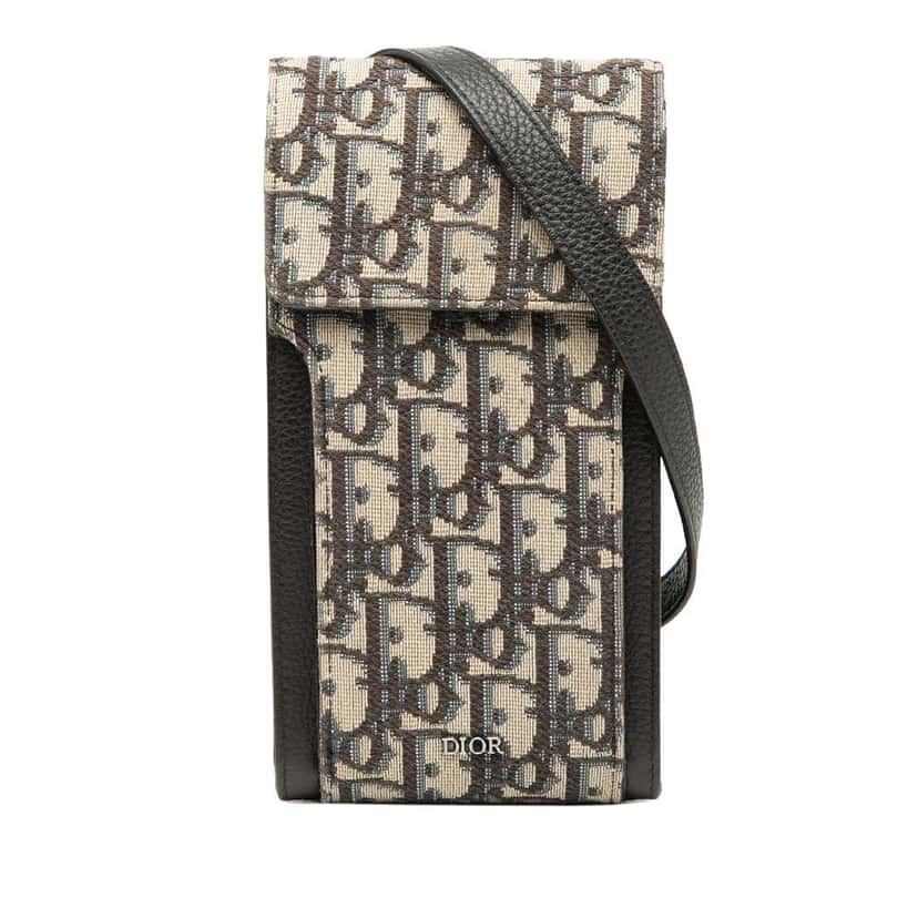 Dior Oblique Canvas Phone Holder Crossbody Blue Canvas Very good condition - Front View
