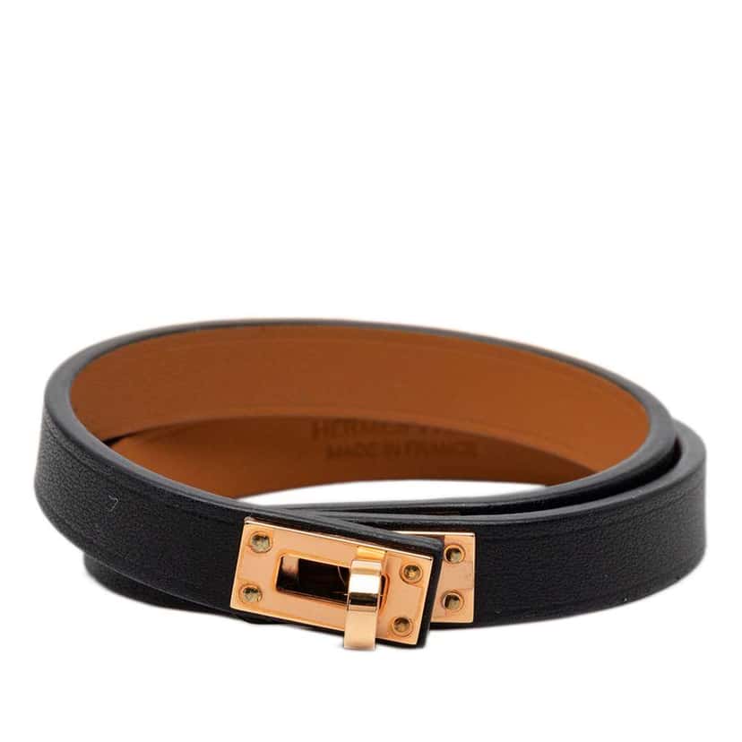 Hermès Swift Kelly Double Tour Bracelet T2 Black Leather Very good condition - Front View