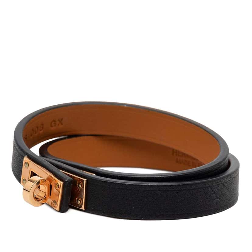 Hermès Swift Kelly Double Tour Bracelet T2 Black Leather Very good condition - Back View