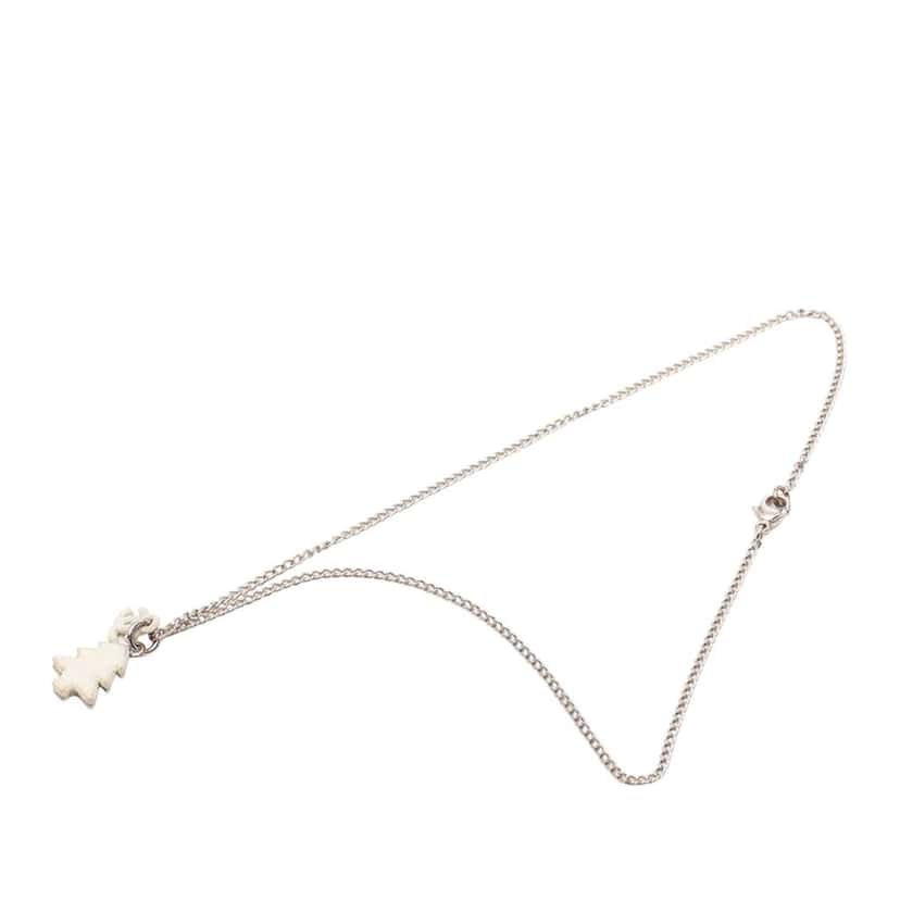 Chanel Silver Plated CC Christmas Tree Pendant Necklace Silver Metal Very good condition - Front View