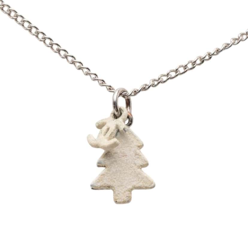 Chanel Silver Plated CC Christmas Tree Pendant Necklace Silver Metal Very good condition - Back View
