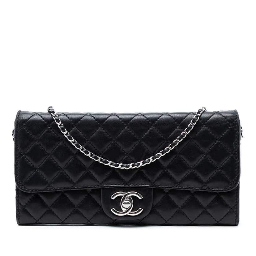Chanel CC Quilted Lambskin East West Wallet on Chain Black Leather Very good condition - Front View