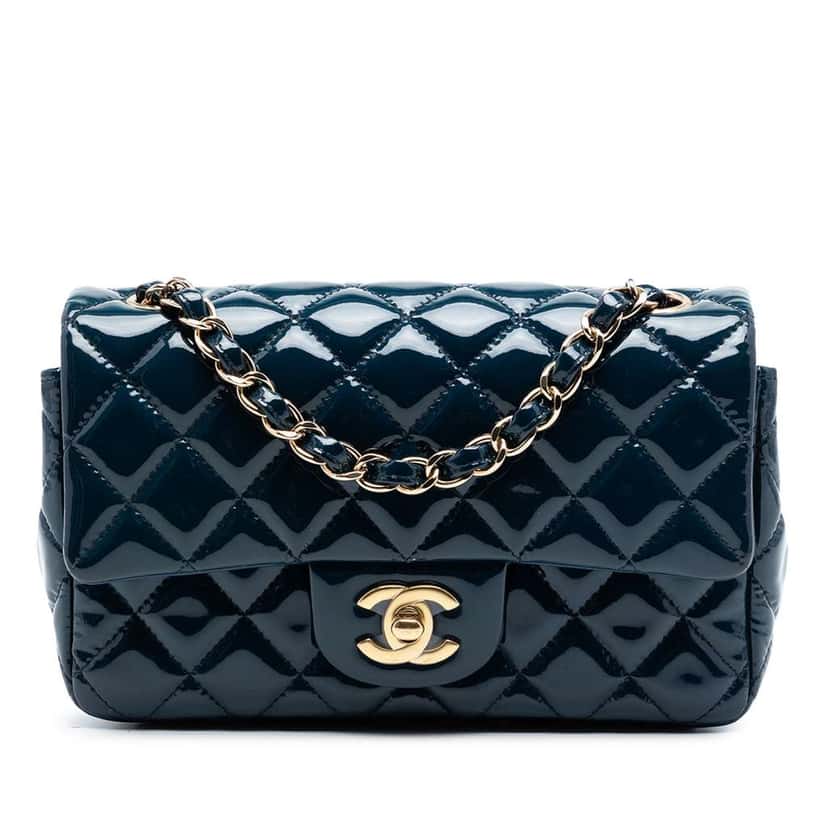 Chanel Mini Rectangular Classic Patent Single Flap Blue Leather Very good condition - Front View