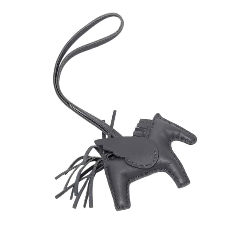 Hermès Milo Lambskin GriGri Rodeo Pegasus Bag Charm Grey Leather Very good condition - Back View