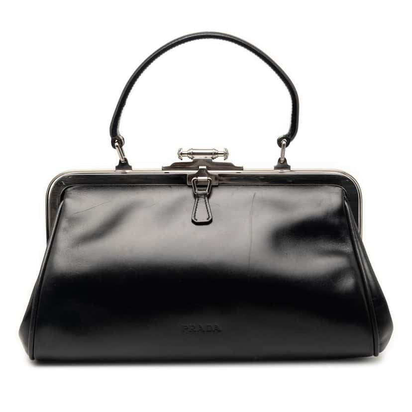 Prada Vitello Cernier Doctors Frame Bag Black Leather Very good condition - Front View