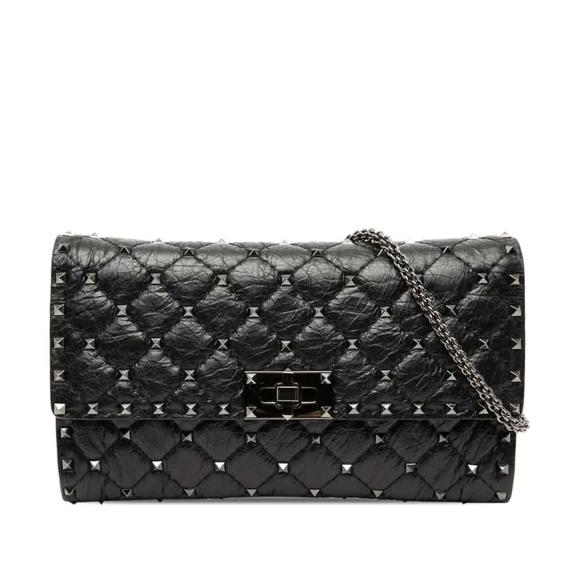 Valentino Quilted Nappa Rockstud Spike Wallet On Chain Black Leather Very good condition - Front View