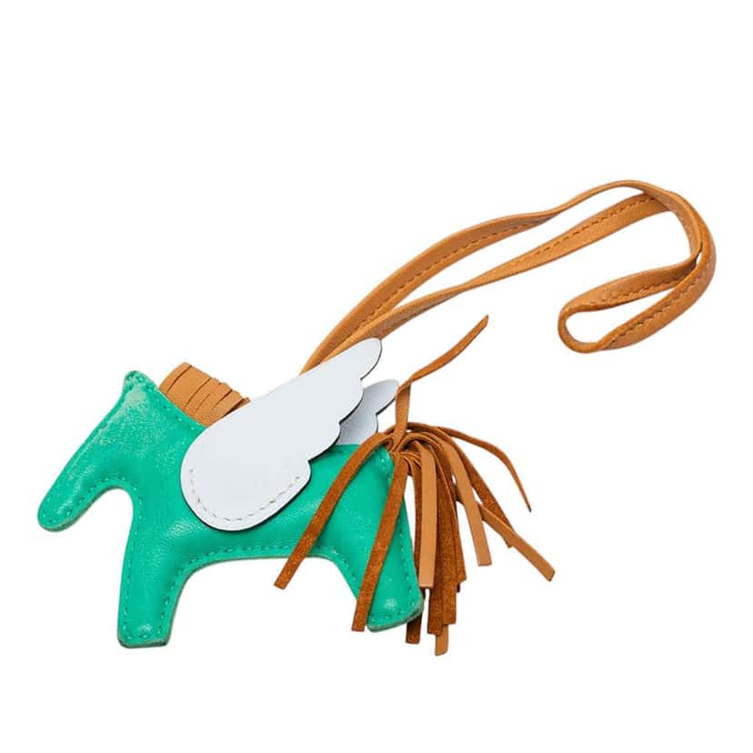 Hermès Milo Lambskin and Swift Grigri Rodeo Pegase Bag Charm PM Green Leather Very good condition - Front View
