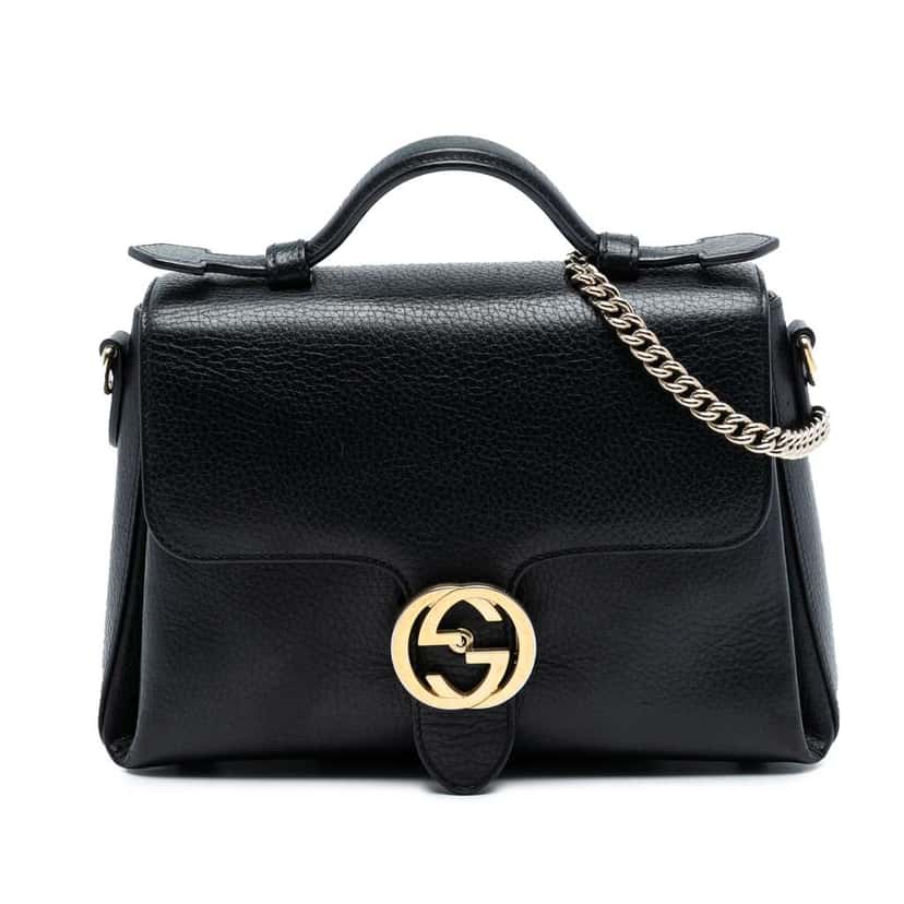 Gucci Small Dollar Calf Interlocking G Satchel Black Leather Very good condition - Front View