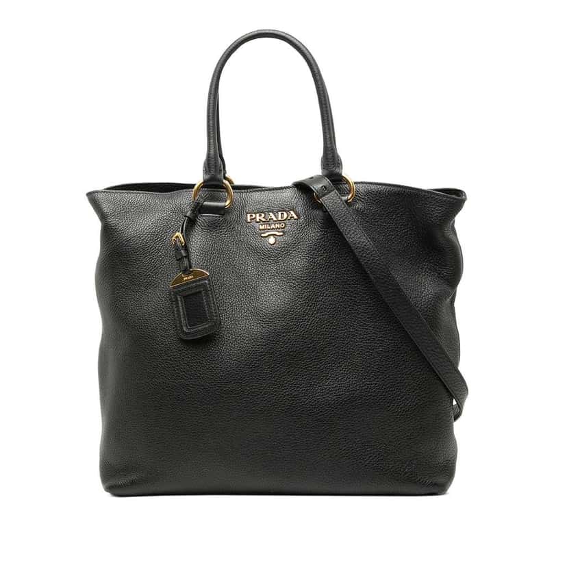 Prada Vitello Phenix Open Convertible Tote Black Leather Very good condition - Front View