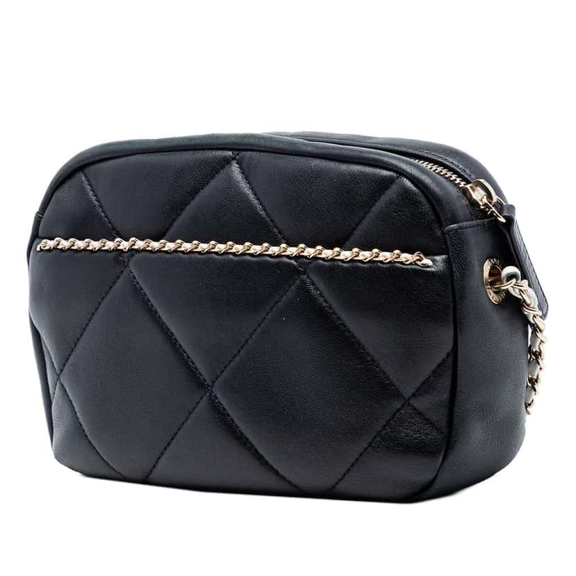 Chanel CC Lambskin Chain Embellished Camera Bag Black Leather Very good condition - Back View