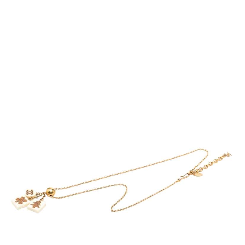 Chanel Gold Plated Resin CC Tree Clover Charms Pendant Necklace Gold Metal Very good condition - Front View
