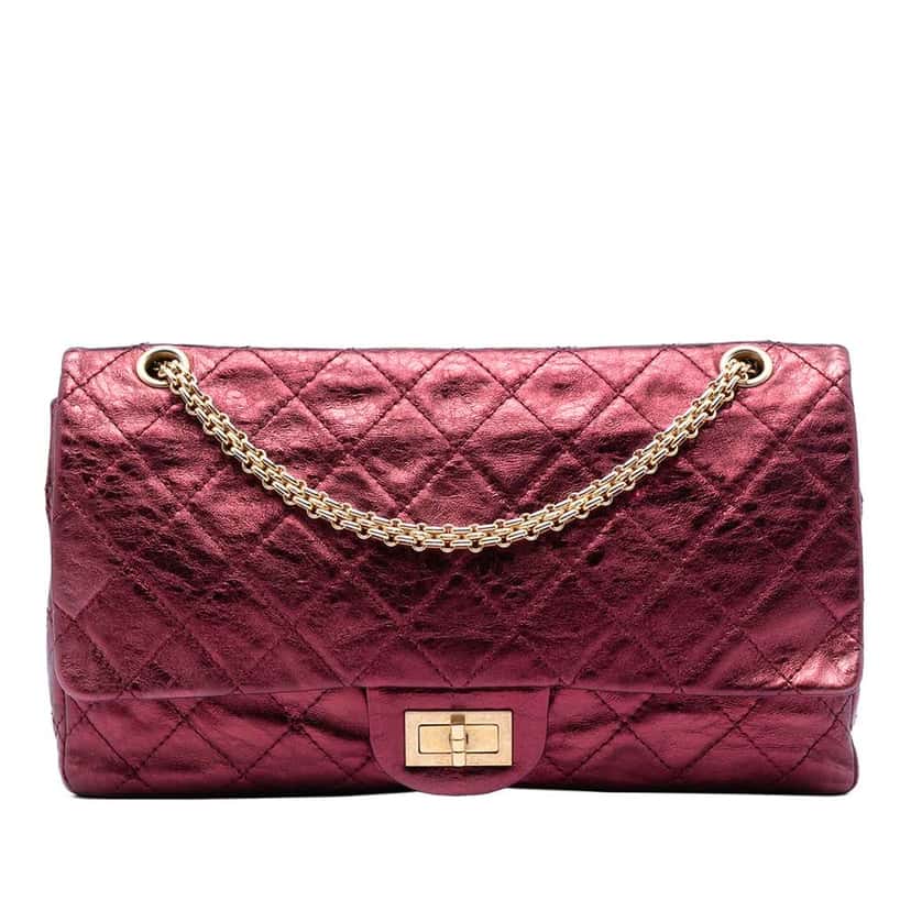 Chanel Quilted Metallic Lambskin Reissue 2.55 Double Flap 227 Red Leather Very good condition - Front View