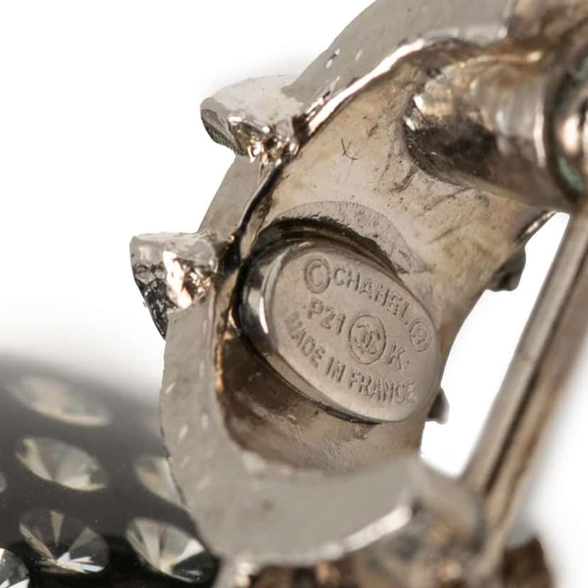 Chanel CC Brass Resin Strass Faux Pearl Disco Ball Drop Clip On Earrings Silver Brass Very good condition - Inside View