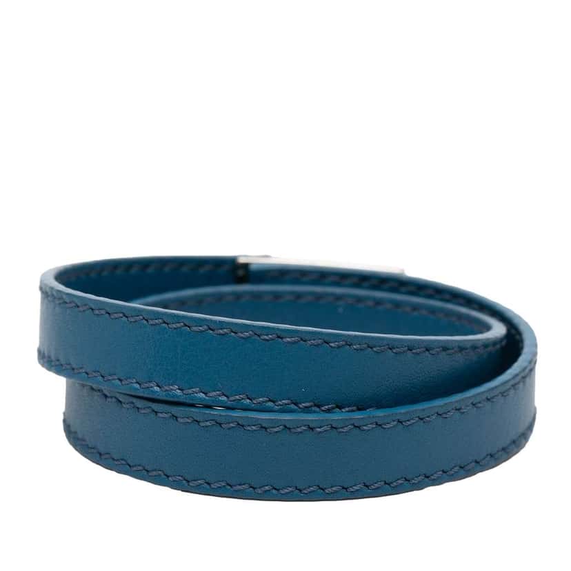 Salvatore Ferragamo Leather Gancini Lock Double Wrap Bracelet Blue Leather Very good condition - Inside View