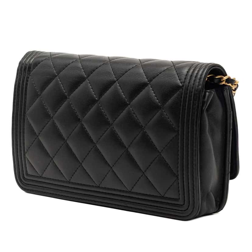 Chanel Quilted Lambskin Boy Wallet On Chain Black Leather Very good condition - Back View