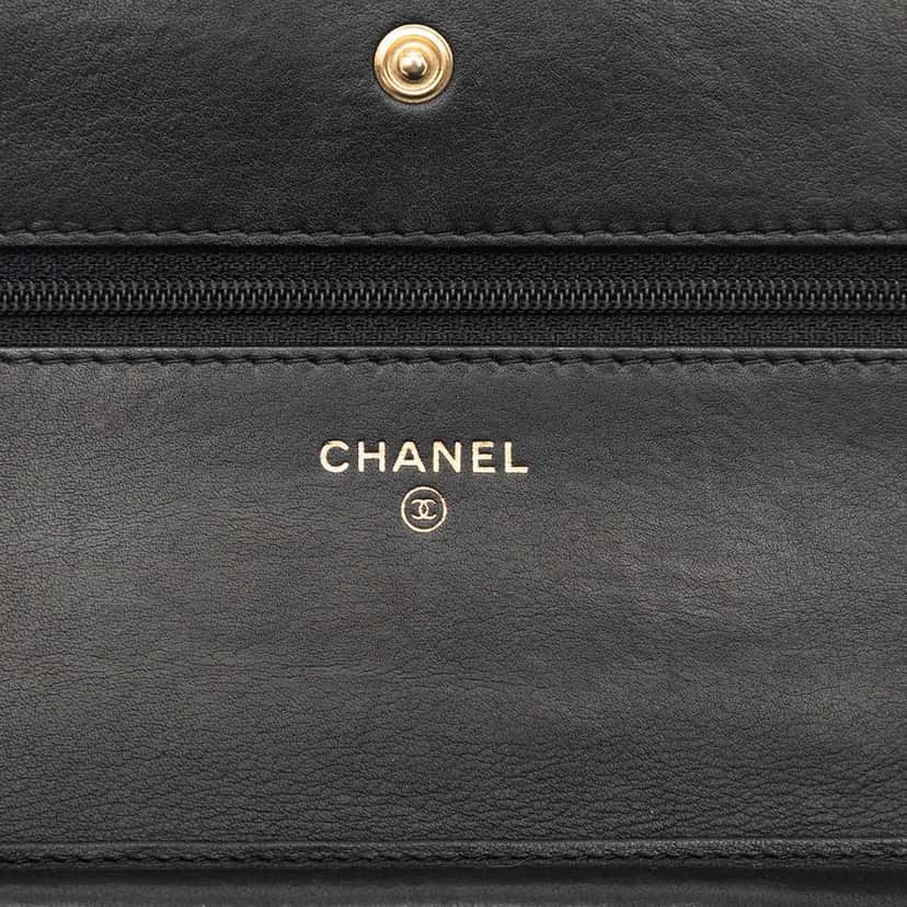 Chanel Quilted Lambskin Boy Wallet On Chain Black Leather Very good condition - Box View