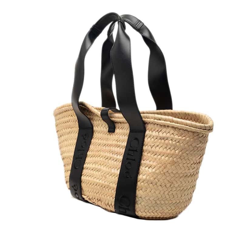 Chloé Medium Raffia and Smooth Calfskin Sense Basket Tote Beige Very good condition - Back View