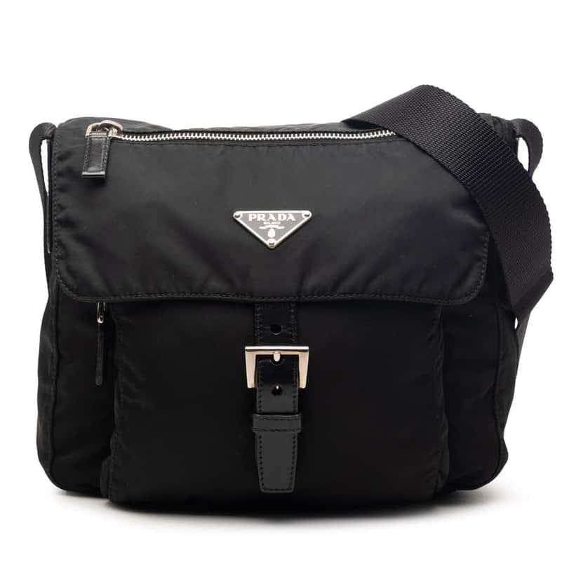 Prada Tessuto Zip Buckle Messenger Bag Black Very good condition - Front View