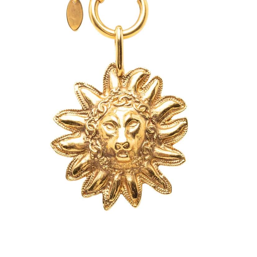 Chanel Gold Plated Leo Lion Sun Medallion Necklace Gold Metal Very good condition - Front View