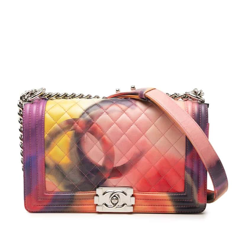 Chanel Old Medium Quilted Lambskin Flower Power Boy Flap Pink Leather Very good condition - Front View