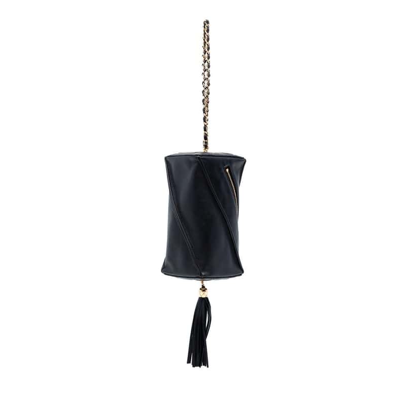 Chanel Metiers d'Art CC Lambskin Tassel Rectangle Clutch with Chain Black Leather Very good condition - Back View
