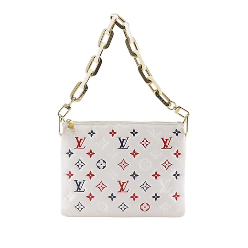 Louis Vuitton Tricolor Monogram Embossed Puffy Lambskin Coussin PM White Leather Very good condition - Front View
