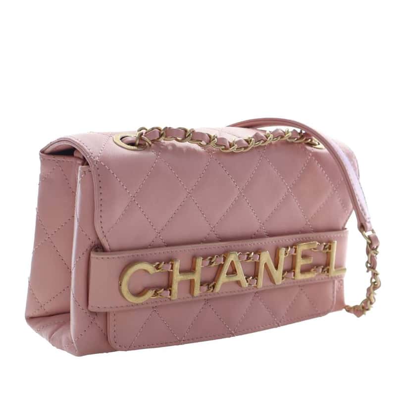 Chanel Small Quilted Calfskin Enchained Flap Pink Leather Very good condition - Back View