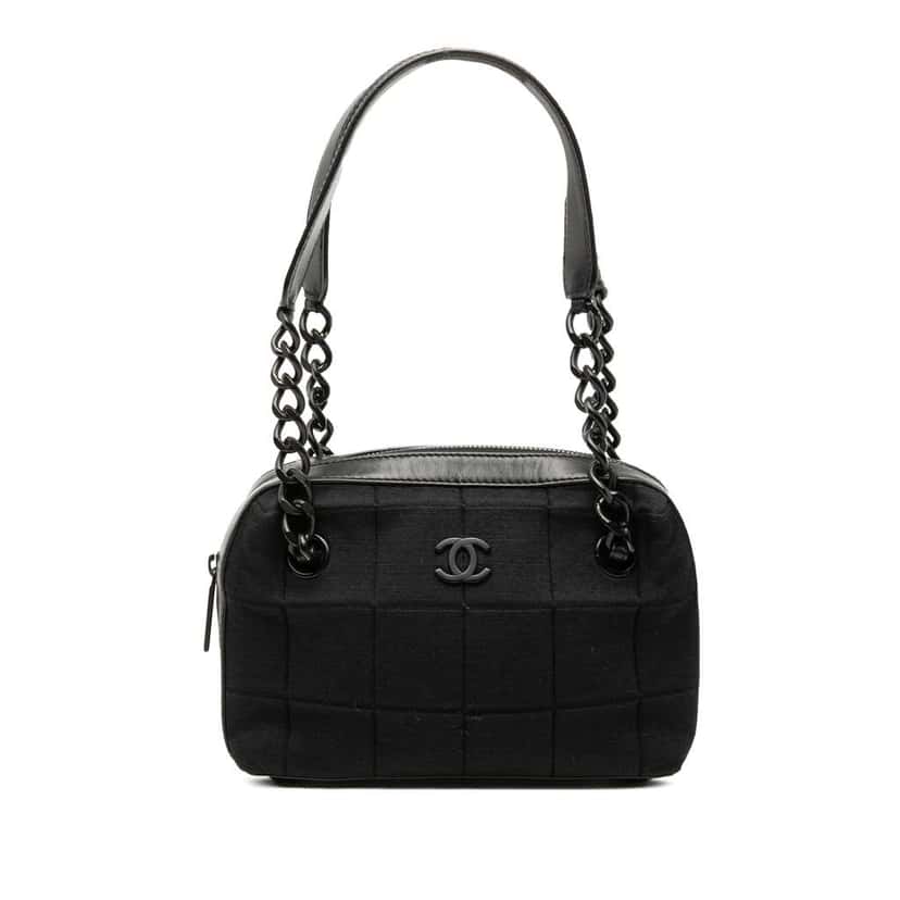Chanel CC Chocolate Bar Jersey Handbag Black Cotton Very good condition - Front View