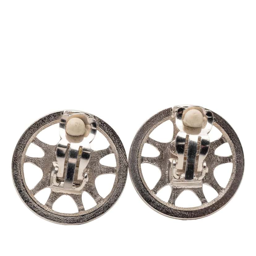 Chanel CC Silver Plated Wheel Clip On Earrings Silver Metal Very good condition - Back View