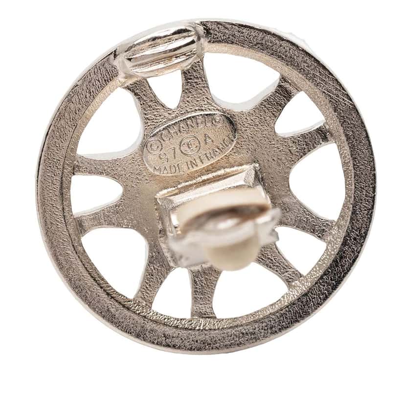Chanel CC Silver Plated Wheel Clip On Earrings Silver Metal Very good condition - Inside View