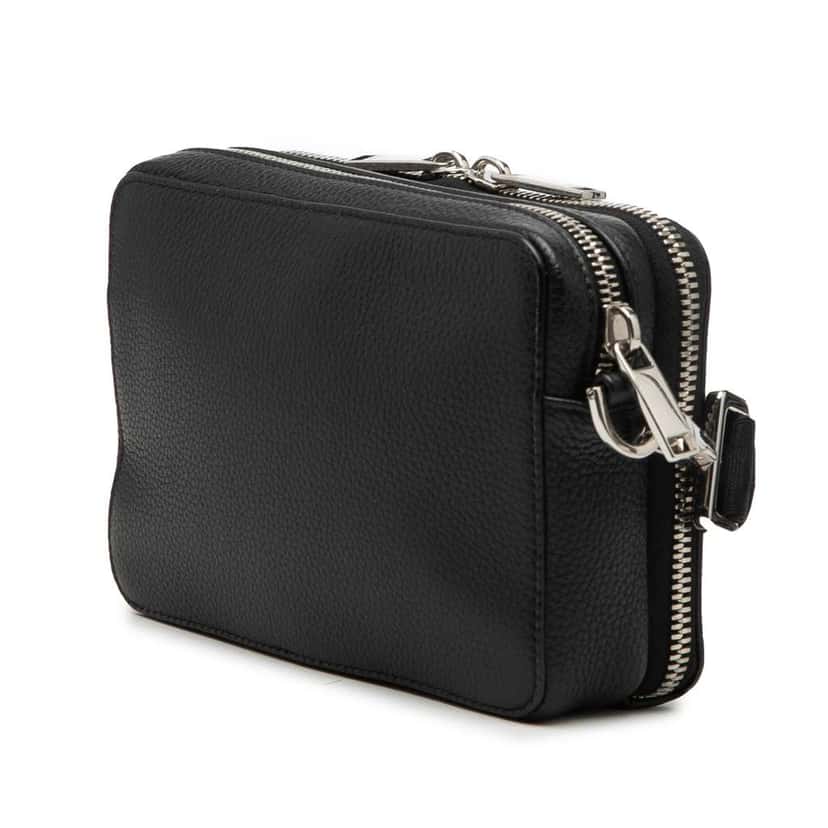 Dior Shawn Stussy Grained Calfskin Double Zip Pouch with Strap Black Leather Very good condition - Back View