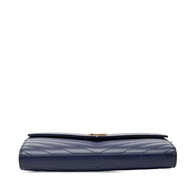 Saint Laurent Grain De Poudre Chevron Monogram Envelope Chain Wallet Blue Leather Very good condition - Inside View