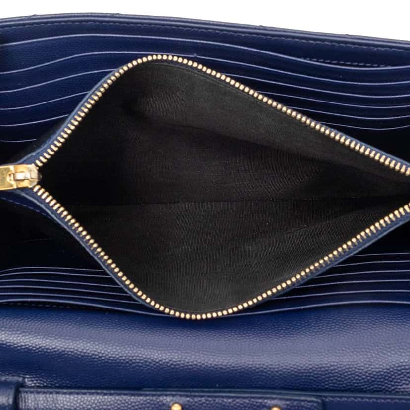Saint Laurent Grain De Poudre Chevron Monogram Envelope Chain Wallet Blue Leather Very good condition - Model View