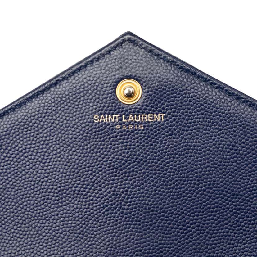 Saint Laurent Grain De Poudre Chevron Monogram Envelope Chain Wallet Blue Leather Very good condition - Box View