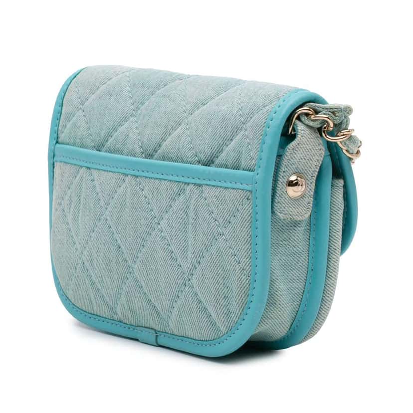 Chanel Mini CC Quilted Denim Messenger Flap Blue Denim Very good condition - Back View