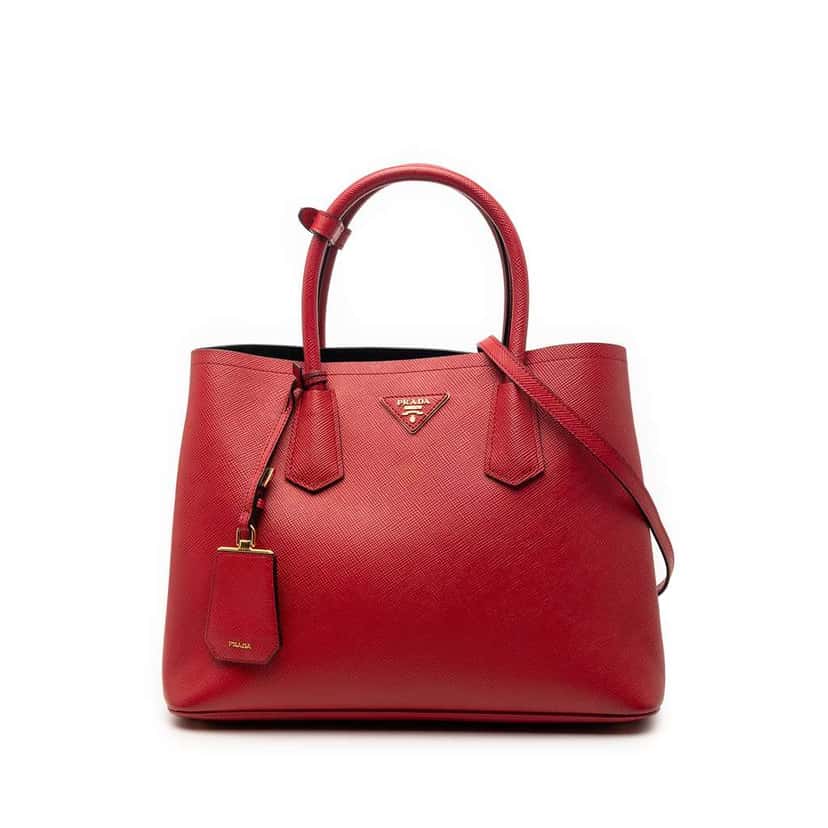 Prada Medium Saffiano Cuir Double Satchel Red Leather Very good condition - Front View