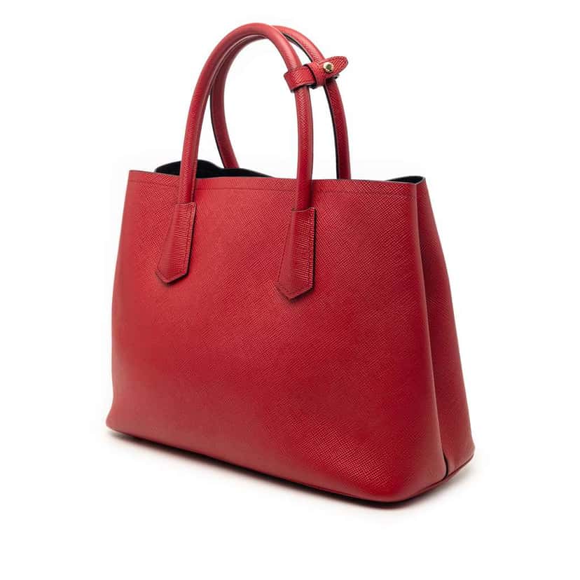 Prada Medium Saffiano Cuir Double Satchel Red Leather Very good condition - Back View