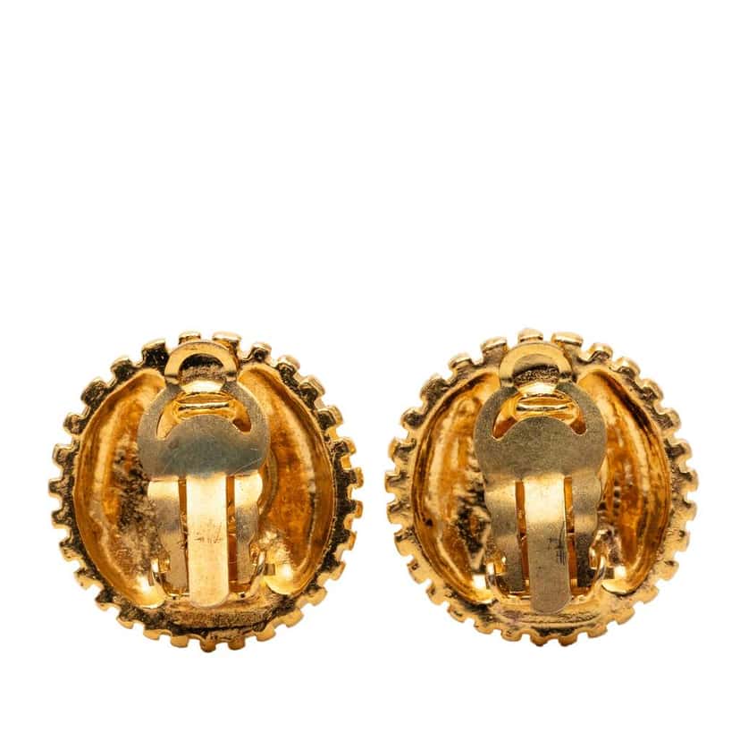 Chanel Gold Plated CC Round Clip On Earrings Gold Metal Very good condition - Back View