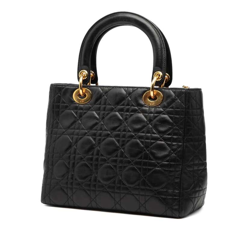 Dior Medium Lambskin Cannage Lady Dior Black Leather Very good condition - Back View