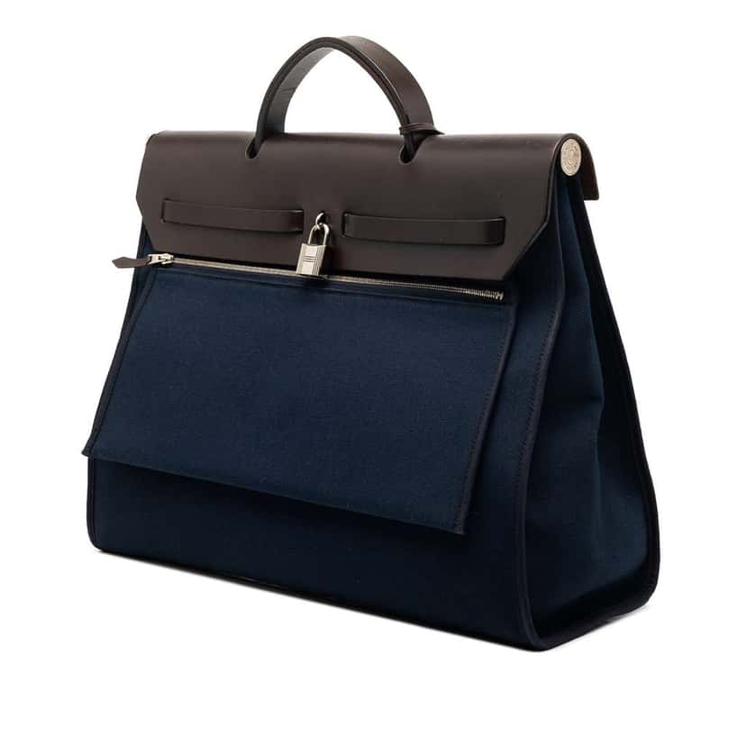 Hermès Toile Herbag Zip 39 Blue Canvas Very good condition - Back View