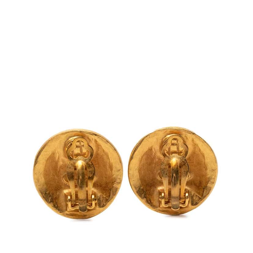 Chanel CC Gold Plated Grapevine Button Clip On Earrings Gold Metal Very good condition - Back View