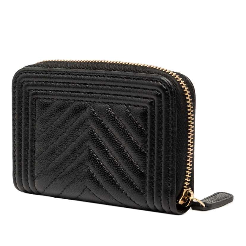 Chanel Chevron Caviar Boy Coin Pouch Black Leather Very good condition - Back View