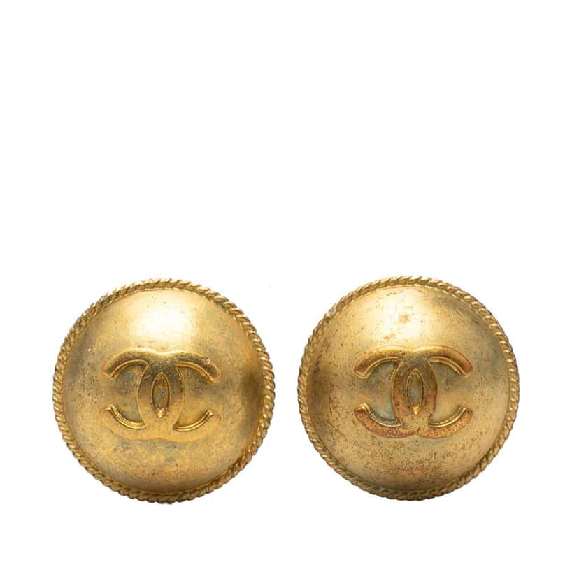Chanel CC Gold Plated Round Clip On Earrings Gold Metal Very good condition - Front View