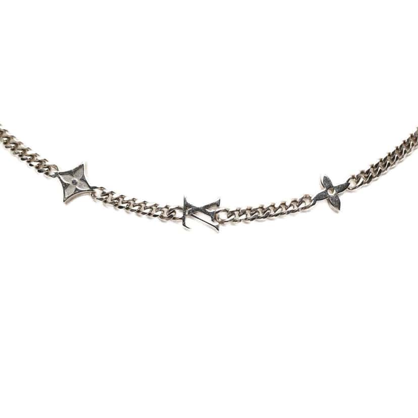 Louis Vuitton Brass Monogram Row Necklace Silver Brass Very good condition - Front View