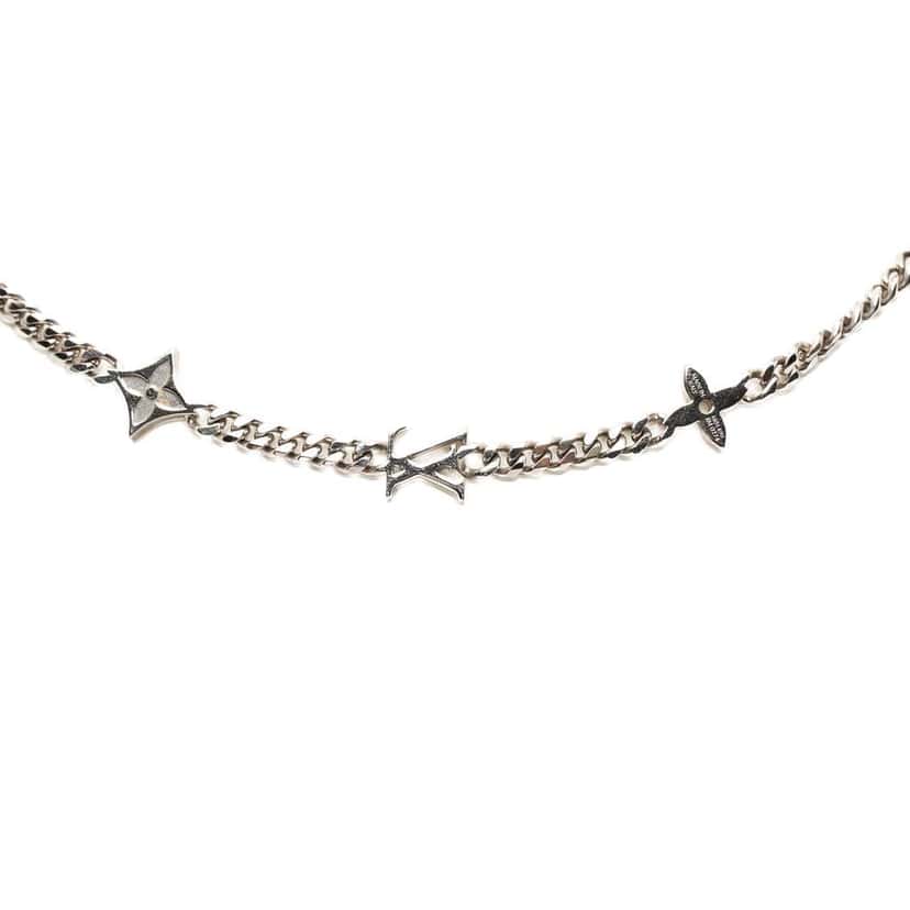 Louis Vuitton Brass Monogram Row Necklace Silver Brass Very good condition - Back View