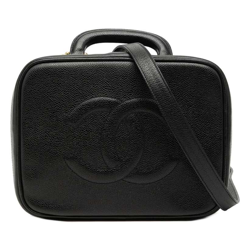 Chanel CC Caviar Vanity Case Black Leather Very good condition - Front View