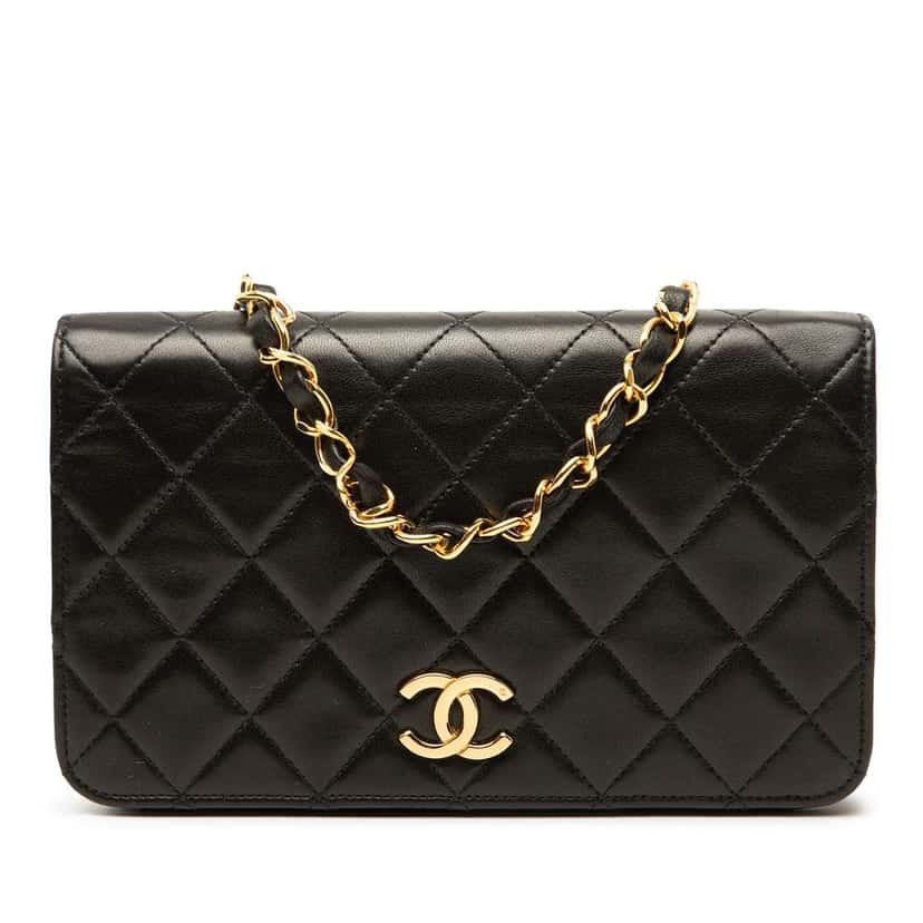 Chanel CC Quilted Lambskin Full Flap Wallet on Chain Black Leather Very good condition - Front View