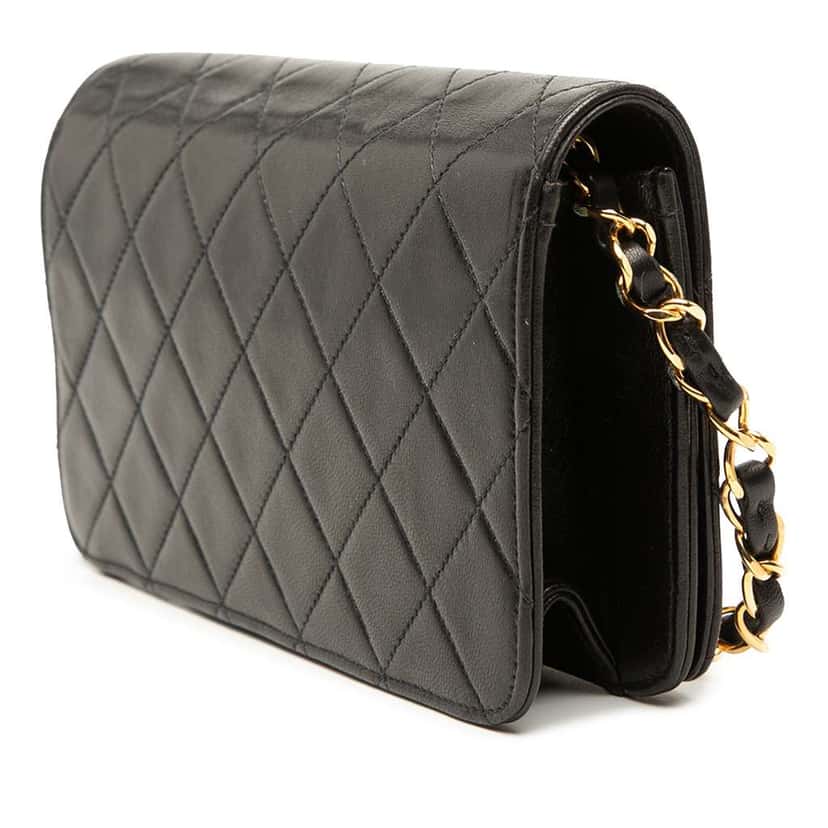 Chanel CC Quilted Lambskin Full Flap Wallet on Chain Black Leather Very good condition - Back View