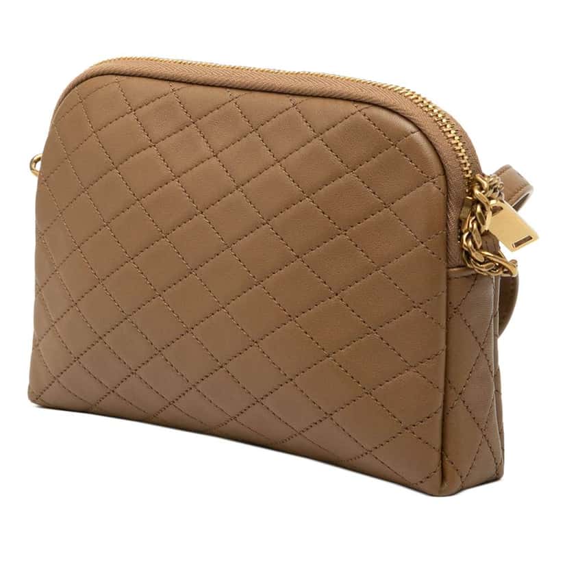 Saint Laurent Mini Quilted Lambskin Gaby Zippered Pouch Brown Leather Very good condition - Back View
