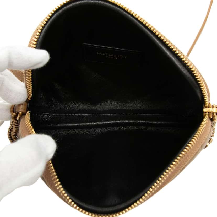 Saint Laurent Mini Quilted Lambskin Gaby Zippered Pouch Brown Leather Very good condition - Model View